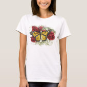Monarch Butterfly Red Rose Large T shirt (Voorkant)