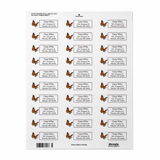 Monarch Butterfly Return Address Label (Full Sheet)