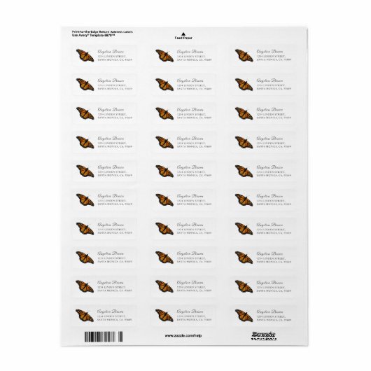 Monarch Butterfly Return Address Label (Full Sheet)