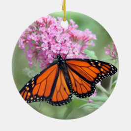 Monarch Butterfly roze Floral Foto Keramisch Ornament