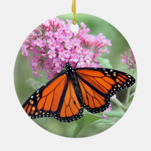  Monarch Butterfly roze Floral Foto Keramisch Ornament (Achterkant)