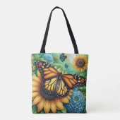 Monarch Butterfly rust op zonnebloemen Tote Bag (Achterkant)
