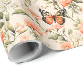 Monarch Butterfly Sinaasappel Bloemen Cadeaupapier (Rol Hoek)