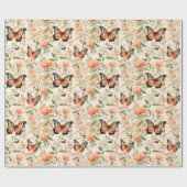 Monarch Butterfly Sinaasappel Bloemen Cadeaupapier (Vlak)