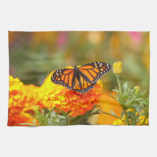 Monarch Butterfly Sinaasappel Marigold Photo Theedoek
