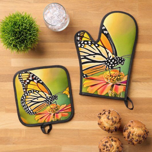 Monarch Butterfly Sip Design Ovenwant & Pannenlap Set (Top down)