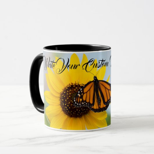 Monarch Butterfly & Sunflower Black Mok (Voorkant links)
