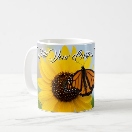 Monarch Butterfly & Sunflower White Koffiemok (Voorkant links)