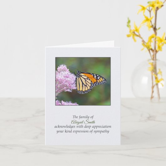Monarch Butterfly Sympathie Hartelijk dank Kaart (Gele Bloem)
