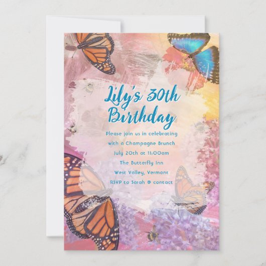 Monarch Butterfly Uitnodigingen voor verjaardagsfe (Voorkant)