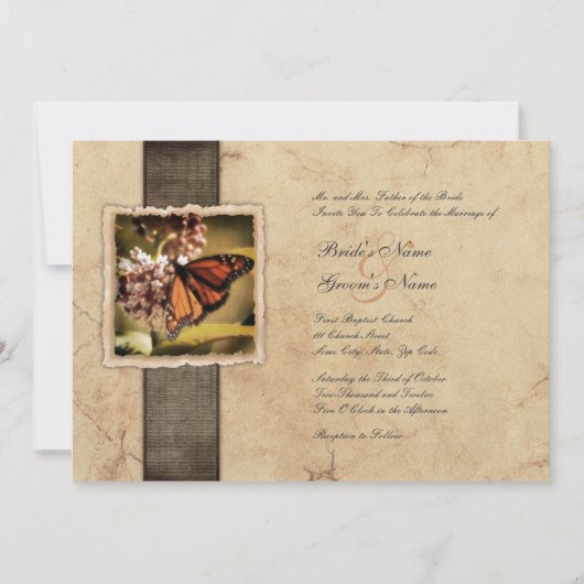 Monarch Butterfly Vintage Wedding Invitations Kaart (Voorkant)
