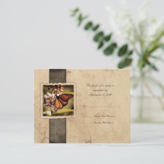 Monarch Butterfly Vintage Wedding RSVP (Staand voorkant)