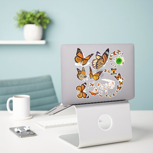Monarch Butterfly Vlucht en levenscyclus blad Sticker (Laptop op bureau)