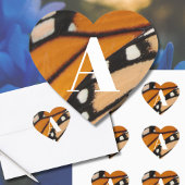 Monarch Butterfly Wing Initial Orange and Black Hart Sticker