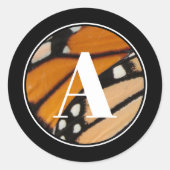 Monarch Butterfly Wing Initial Orange and Black Ronde Sticker (Voorkant)