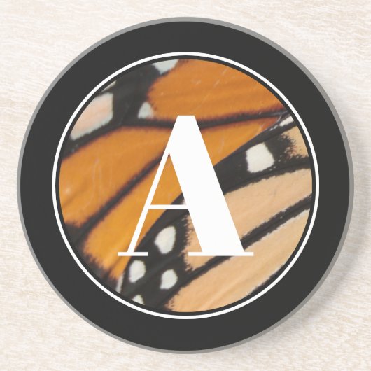 Monarch Butterfly Wing Initial Orange and Black Zandsteen Onderzetter (Voorkant)