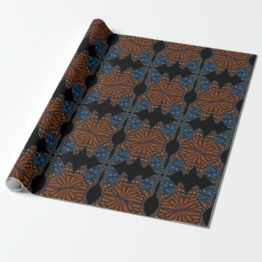 Monarch Butterfly Wing Oranje and Blue Pattern Cadeaupapier (Uitgerold)