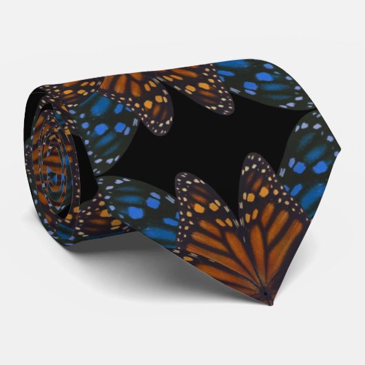 Monarch Butterfly Wing Oranje and Blue Pattern Stropdas (Opgerold)