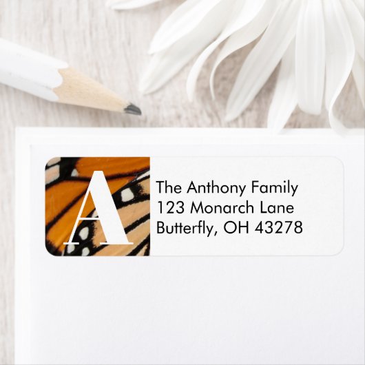Monarch Butterfly Wing Retouradres Etiket (Insitu)