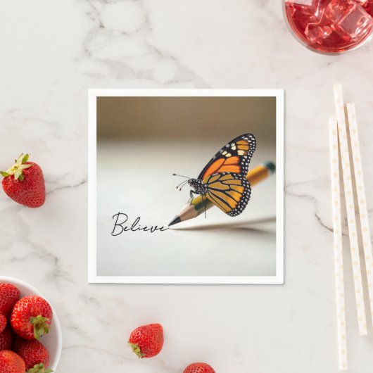 Monarch Butterfly With Believe Text Servet (Insitu)