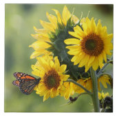Monarch Butterfly Yellow Sunflower Tile Tegeltje (Voorkant)