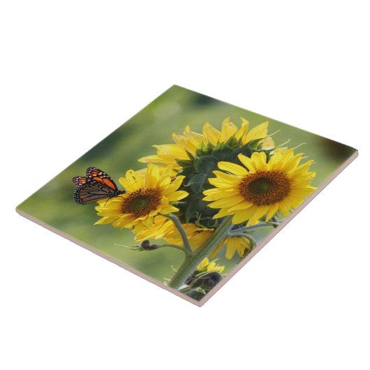Monarch Butterfly Yellow Sunflower Tile Tegeltje (Zijkant)