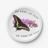 Monarch Butterfly (zwart/geel) op lila Papieren Bordje (Voorkant)