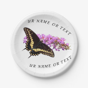 Monarch Butterfly (zwart/geel) op lila Papieren Bordje