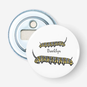 Monarch caterpijler cartoon illustratie button flesopener