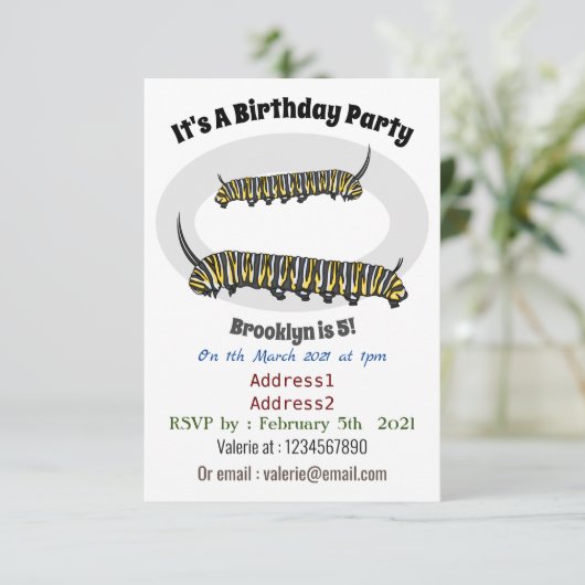 Monarch caterpijler cartoon illustratie kaart (Staand voorkant)