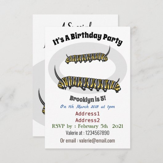 Monarch caterpijler cartoon illustratie kaart (Voorkant / Achterkant)