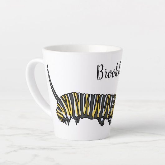 Monarch caterpijler cartoon illustratie latte mok (Linkerhoek)