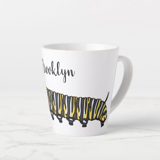 Monarch caterpijler cartoon illustratie latte mok (Rechterhoek)