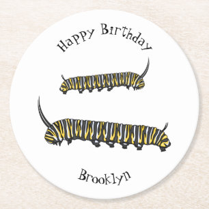 Monarch caterpijler cartoon illustratie ronde kartonnen onderzetter