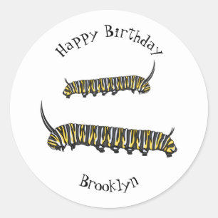 Monarch caterpijler cartoon illustratie ronde sticker