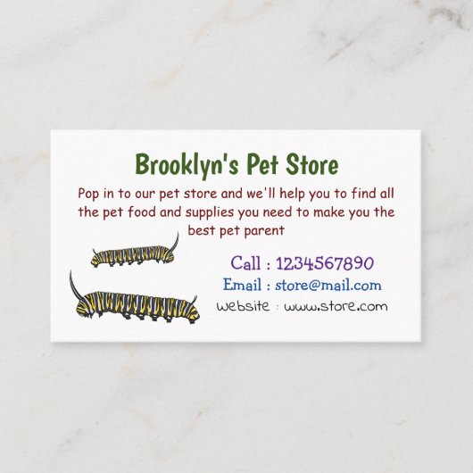 Monarch caterpijler cartoon illustratie visitekaartje (Voorkant)