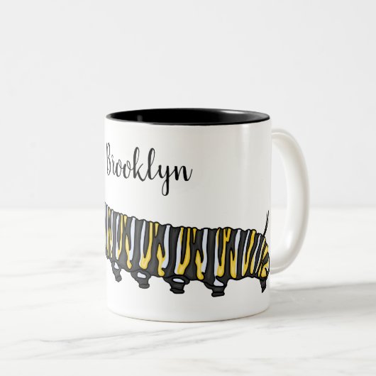 Monarch caterpillar cartoon illustration tweekleurige koffiemok (Voorkant rechts)