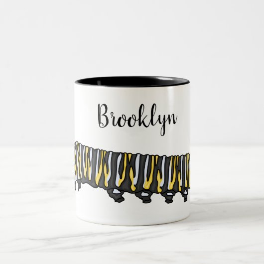 Monarch caterpillar cartoon illustration tweekleurige koffiemok (Center)