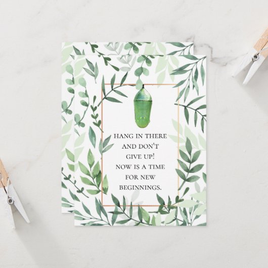 Monarch Chrysalis and Butterfly Hang in Note Kaart (Voorkant / Achterkant in situ)