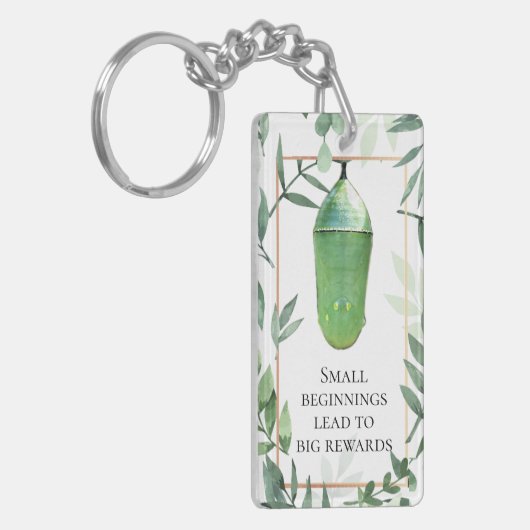 Monarch Chrysalis en Butterfly Aanmoediging Sleutelhanger (Voorkant Links)