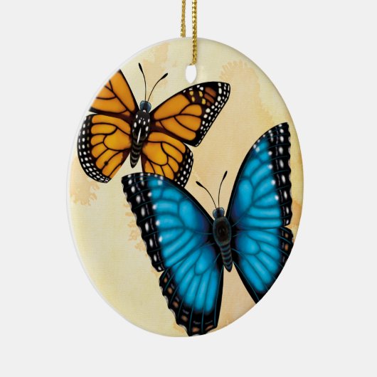 Monarch en Blauwe Morpho Butterfly Ornament (Rechts)