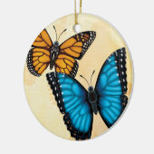 Monarch en Blauwe Morpho Butterfly Ornament (Links)