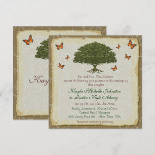 Monarch en eikenboom Rustic Wedding Invitations Kaart