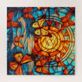 Monarch gloed gekleurd glas kunst puzzel (Horizontaal)