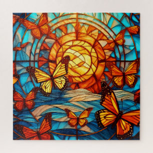 Monarch gloed gekleurd glas kunst puzzel