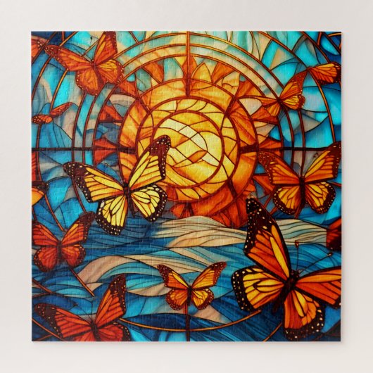 Monarch gloed gekleurd glas kunst puzzel (Verticaal)