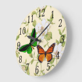 Monarch & groene vlinder op Dogwood Flowers Clock Grote Klok (Hoek)