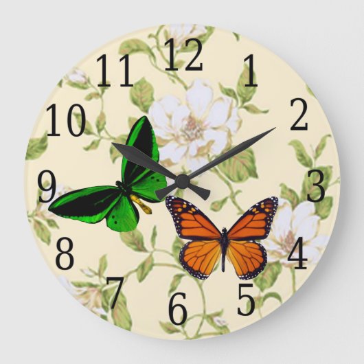 Monarch & groene vlinder op Dogwood Flowers Clock Grote Klok (Voorkant)