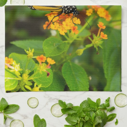 Monarch op Lantana Theedoek (Gevouwen)