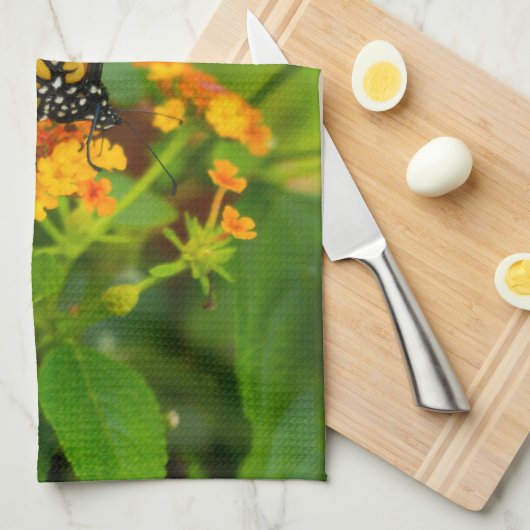 Monarch op Lantana Theedoek (Quarter Fold)